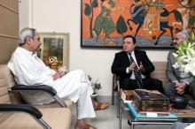 Chief Minister Shri Naveen Patnaik with H.E Dr Riad Kamel Abbas, Ambassador of Syria, New Delhi at Loka Seva Bhavan