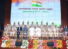 Honourable Governor Professor Ganeshi Lal presenting medals and awards in the Investiture ceremony at Convention Centre, Lokaseva Bhavan, Bhubaneswar on the occasion of Republic Day