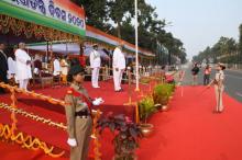 Honourable Governor Professor Ganeshi Lal taking salute of the parade in State Level Republic Day Celebration at Bhubaneswar. Chief Minister Shri Naveen Patnaik also present.