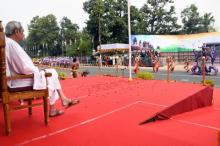 Honourable Governor Professor Ganeshi Lal witnessing cultural programme in State Level Republic Day Celebration Chief Minister Shri Naveen Patnaik also present at Bhubaneswar