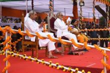 Honourable Governor Professor Ganeshi Lal witnessing cultural programme in State Level Republic Day Celebration Chief Minister Shri Naveen Patnaik also present at Bhubaneswar