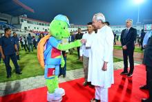 Chief Minister Shri Naveen Patnaik at the FIFA World Cup 2026 Qualifier India–vs-Qatar at Kalinga Stadium 