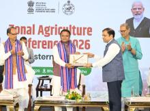 Chief Minister Shri Mohan Charan Majhi, Union Agriculture Minister Shri Shivraj Singh Chouhan and other dignitaries at the inaugural session of Conference on Agriculture, Eastern Zone, held at May Fair Convention, Bhubaneswar 