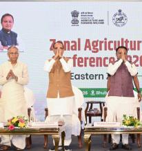 Chief Minister Shri Mohan Charan Majhi, Union Agriculture Minister Shri Shivraj Singh Chouhan and other dignitaries at the inaugural session of Conference on Agriculture, Eastern Zone, held at May Fair Convention, Bhubaneswar 